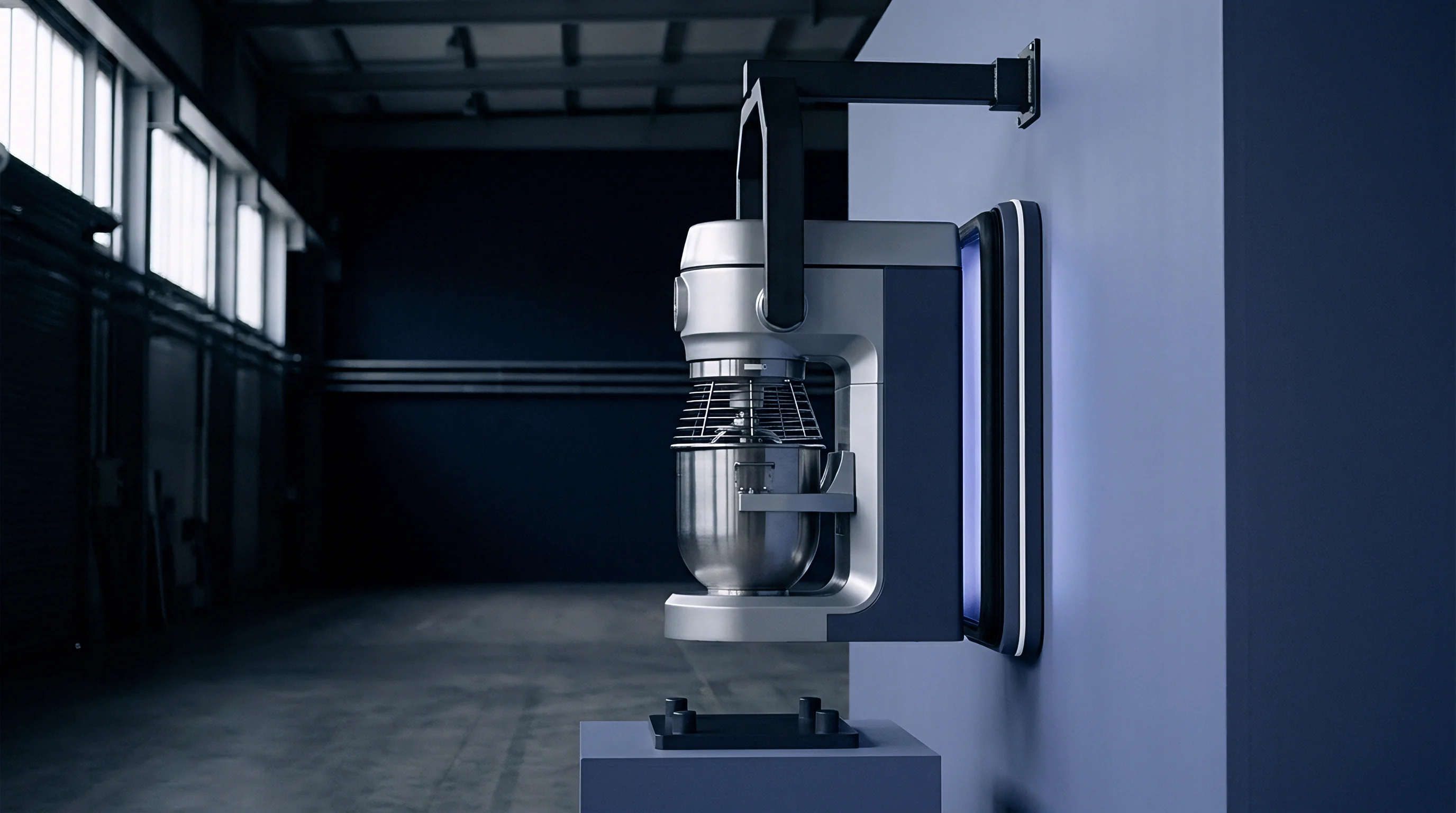 This render illustrates a high-tech industrial mixer for advanced material preparation in energy technology manufacturing.