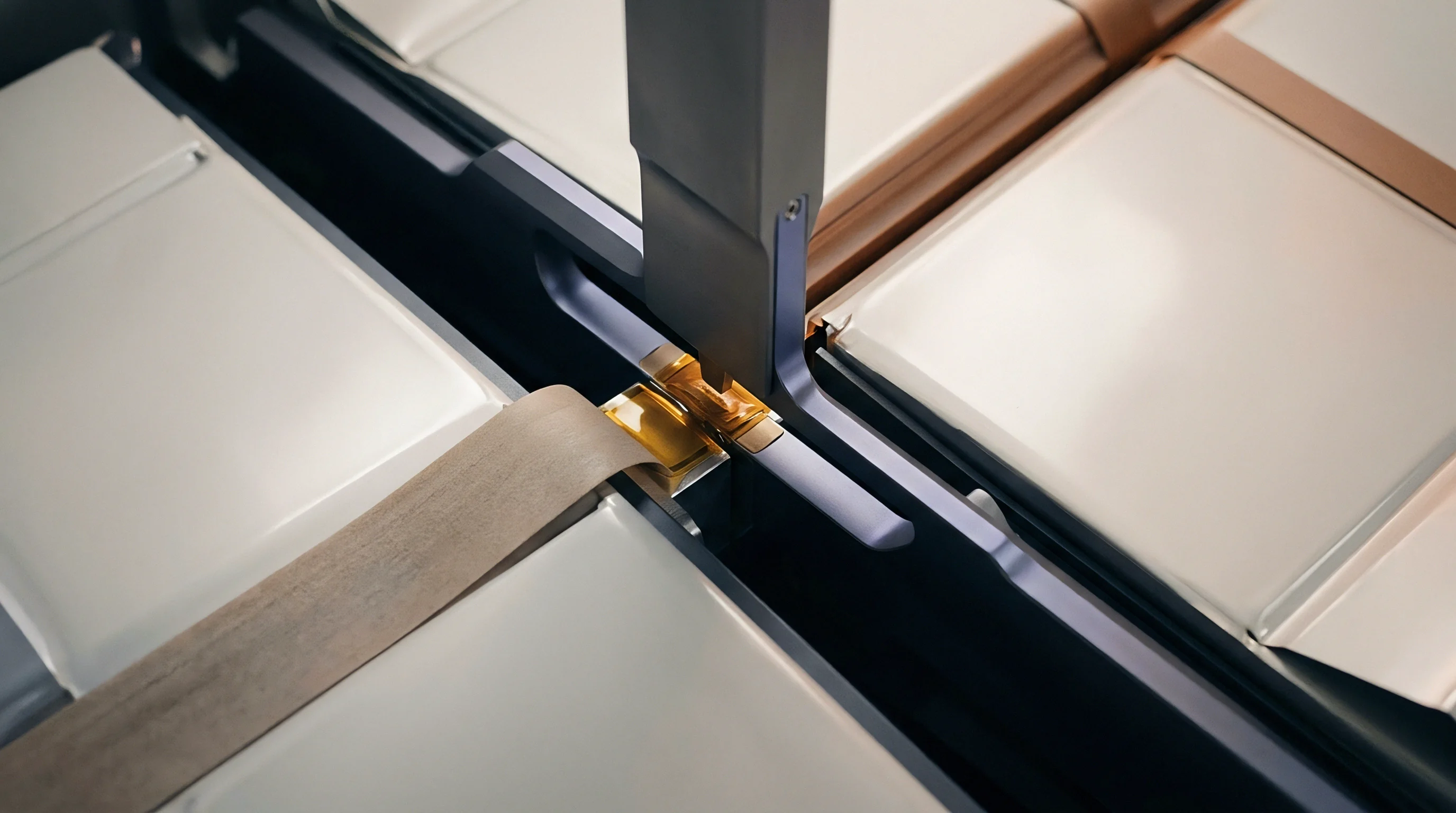 Precision manufacturing equipment connects metal terminals across adjacent prismatic lithium ion cells inside an automated industrial production render.