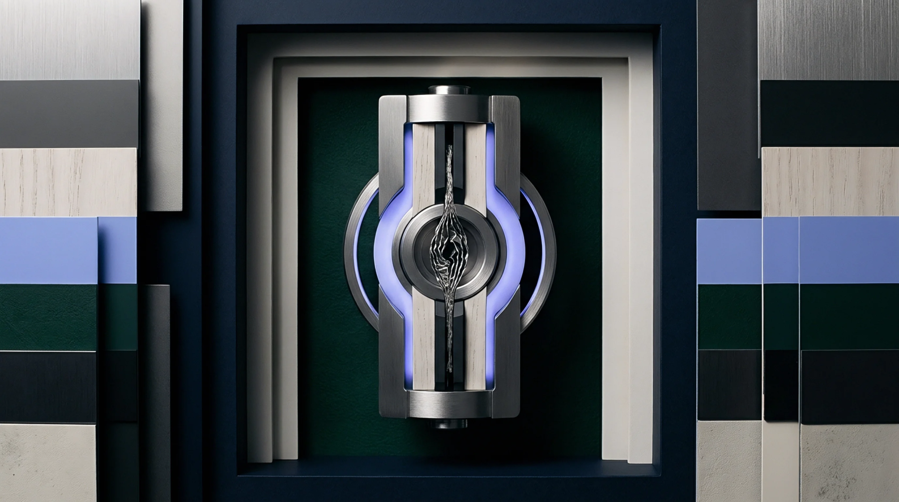 An experimental energy storage core featuring twisted metallic filaments rests within a brushed metal chassis and textured panels.