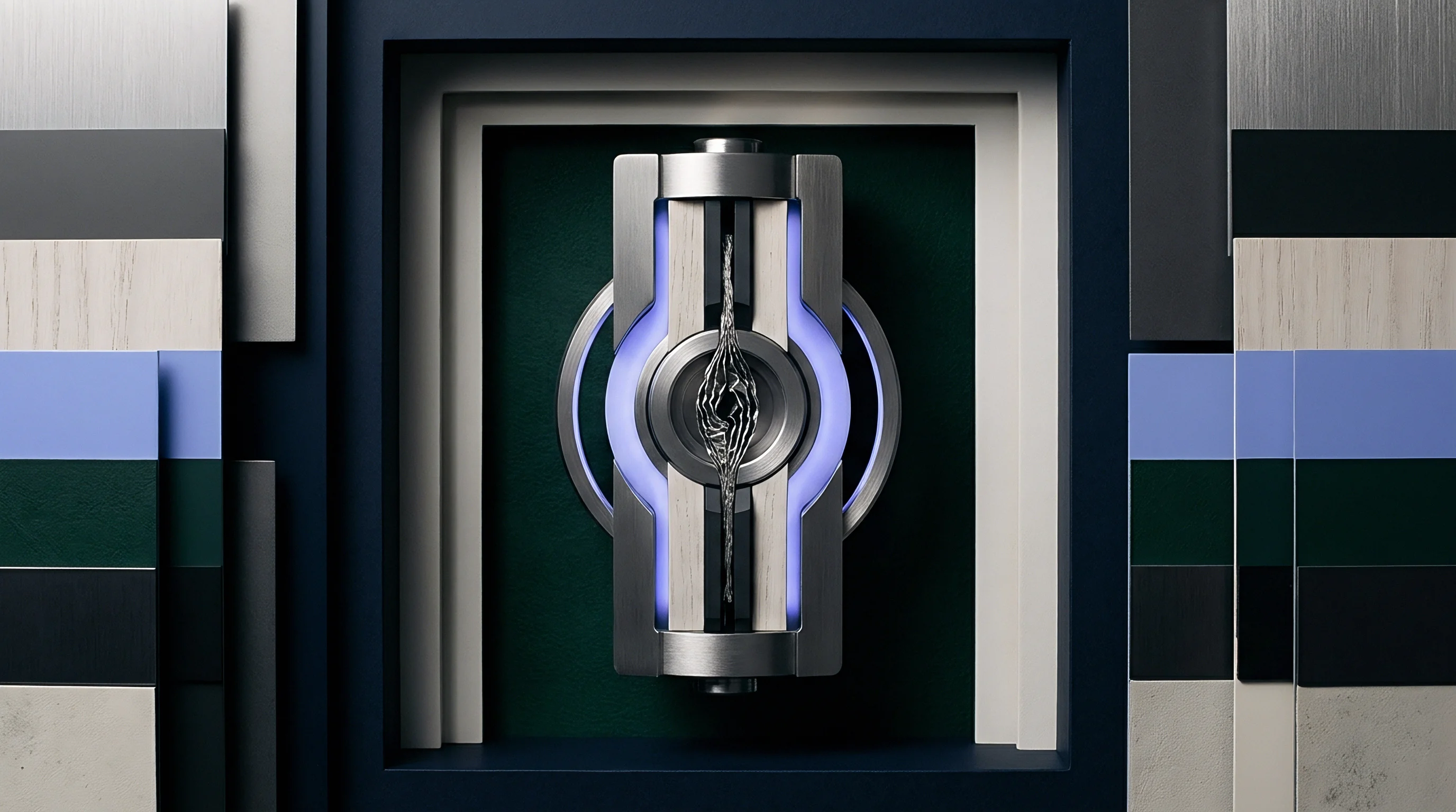 An experimental energy storage core featuring twisted metallic filaments rests within a brushed metal chassis and textured panels.